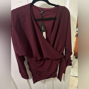NWT Express sparkly wrap front detail top